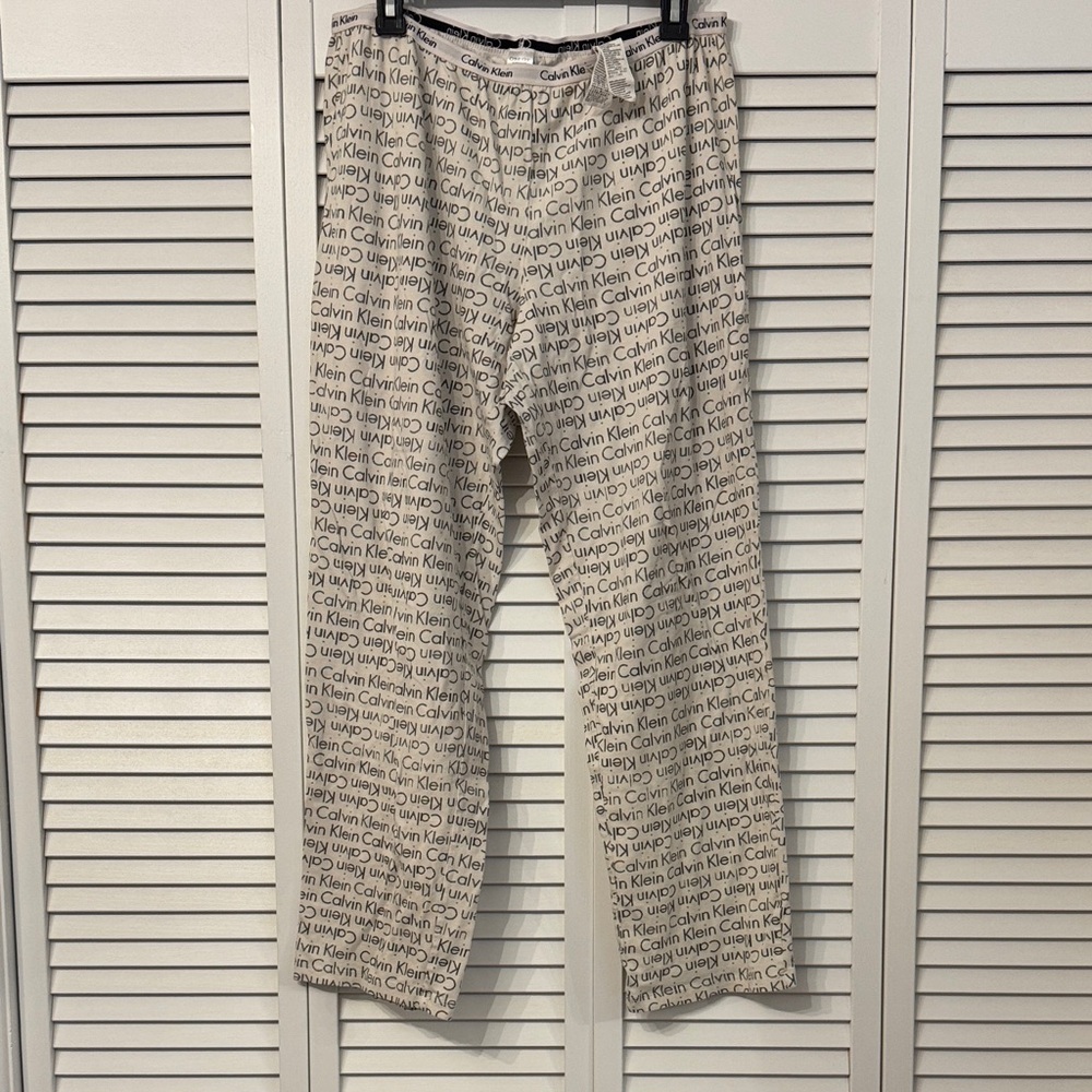 Calvin Klein Beige Logo-Print Women Lounge PJ Pants SZ L EUC